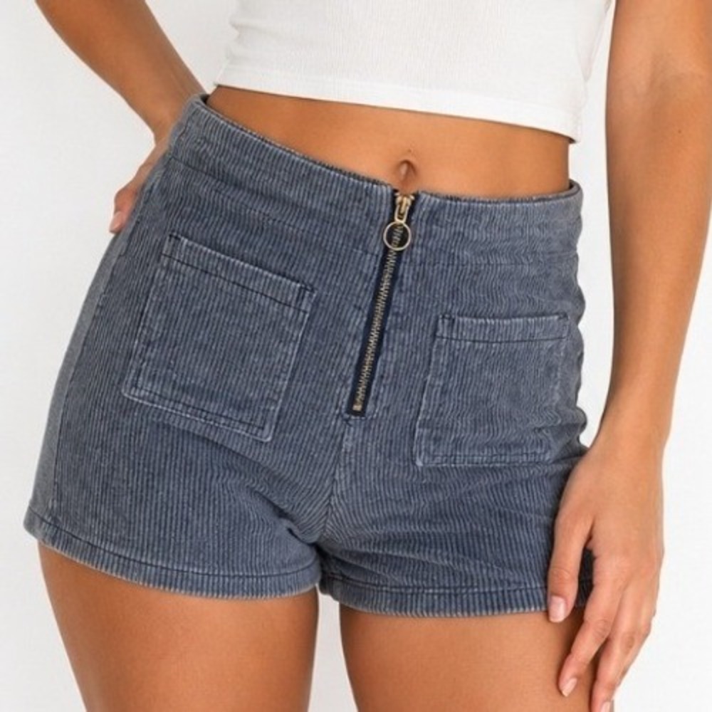 POL Womens Blue Gray Corduroy Mid Rise Shorts Exposed Zipper Size S